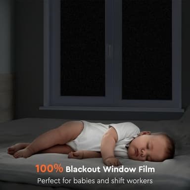 Kromapolis Blackout Window Privacy Film Total Light Blocking Room Darkening Window Covering, Removable Static Cling Frosted Glass Tint, Non-Adhesive, Black 35.4'' x 314.9'' - Image 2
