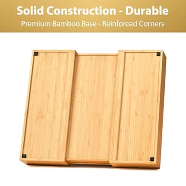 Umilife Large Expandable Kitchen Silverware Utensils Drawer Organizer, 2.5" Extra High Adjustable Drawer Divider with Curved Grooves, Bamboo Wood Cutlery Tray Flatware Holder - Image 4