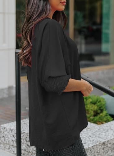 Dokotoo Womens Plus Size Tops Business Casual Outfits Crew Neck Spring Summer Ladies Tops Loose Fashion 3/4 Puff Sleeve T Shirts Flowy Blouses for Women Dressy Casual Black XL - Image 8