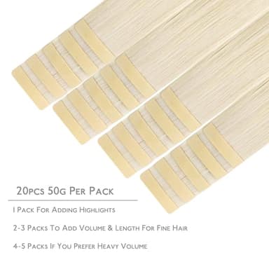 WENNALIFE Tape in Hair Extensions Human Hair, 20pcs 50g 18 inch Platinum Blonde Remy Hair Extensions Straight Human Hair Tape in Extensions Skin Weft Tape Extensions Human Hair - Image 2