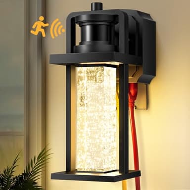 OYKYOHEI Outdoor Wall Porch Light with Outlet,3 Lighting Modes Motion Sensor Light Fixture, Waterproof 10W Integrated LED Light Fixture for House,480LM 3000K Exterior Light for Garage Patio - Image 1