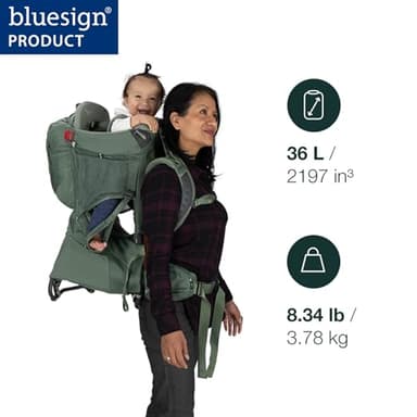 Osprey Poco Premium Child Carrier Backpack – Deluxe Kid Carrier for Hiking with Built-in Sunshade, Removable Daypack, and Adjustable Fit – Premium Comfort for Parent and Child, Koseret Green - Image 2