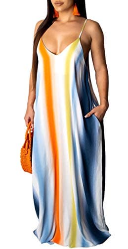 BessCops Women's Summer Casual Floral Printed Spaghetti Strap Bohemian Beach Sundress Long Maxi Dresses with Pockets - Image 1