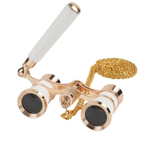 3X25 Glass Binocular with Adjustable Handle & Chain,BK7 Optical Lens, Cute Mini Theater Binoculars Adults Kids in Opera Musical Concert-White
