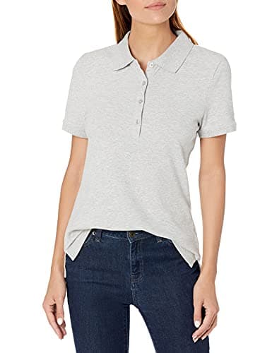 Amazon Essentials Women's Short-Sleeve Polo Shirt (Available in Plus Size), Light Grey Heather, XX-Large - Image 1
