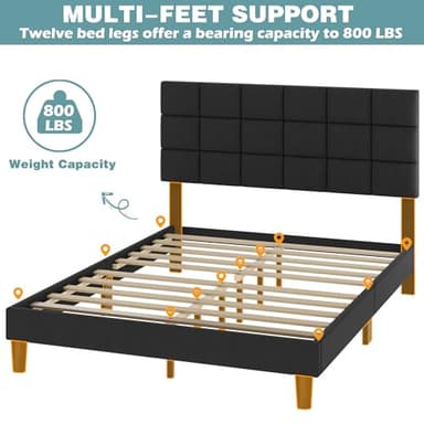 Lifezone Queen Bed Frame with Headboard Linen Upholstered Bed Frame with Wood Slats Support,No Boxing Needed,Heavy Duty Feet,Button Tufted Design,Easy Assembly,Dark Grey - Image 7