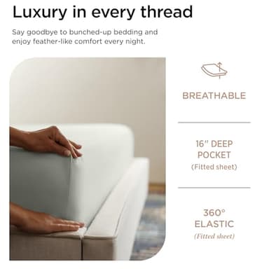 Threadmill 100% Cotton Sheets for Queen Size Bed - 600 Thread Count Queen Bed Sheets Set with 16” Deep Pocket - Sateen Weave 4-Piece Bedding Set with Cooling Effect, Light Grey - Image 3