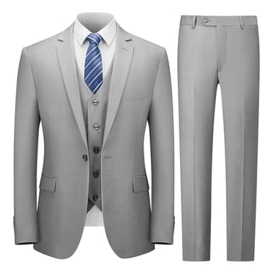 Cooper & Nelson Men's Suit Slim Fit, 3 Piece Suits for Men, One Button Jacket Vest Pants with Tie, Tuxedo Set Light Grey L - Image 1