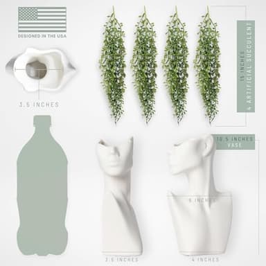Face Vase with Faux String of Pearls Plant Gift Set, Head Vase Includes 4 Hanging Succulents Draping Greenery Branches for Centerpiece Table Decorations Table Office Shelf Living Room Decor - Image 2