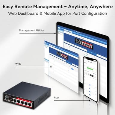 Poe Switch, 5 Port Gigabit PoE+ Switch, Cloud Managed Gigabit Ethernet Switch, 4 Poe Ports @52W, 1 Uplink Ports, 1 SFP Slot, APP Smart Managed, Overload Protection w/ Port - Image 7