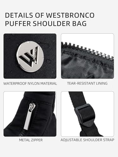 WESTBRONCO Small Puffer Crescent Shoulder Bag for Women, Nylon Quilted Shoulder Purses, Puffy Handbags with Adjustable Strap - Image 5