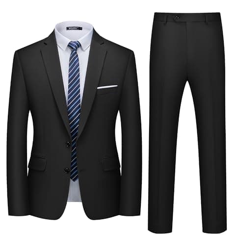 WULFUL Men's 2 Piece Suits Slim Fit Two Button Blazer Jacket Pants Set for Party,Wedding and Business Black - Image 1