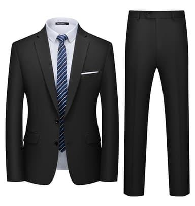 WULFUL Men's 2 Piece Suits Slim Fit Two Button Blazer Jacket Pants Set for Party,Wedding and Business Black - Image 1