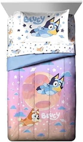 Jay Franco Bluey & Bingo Twin Comforter Set - 5 Piece Bed Set Includes Sheet Set & Pillow Covers - Super Soft Clouds & Stars Kids Bedding - Image 3