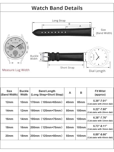 EACHE 12mm Leather Watch Bands for Women Ladies Quick Release Black Leather Watch Band Replacement Strap with Silver Buckle - Image 2