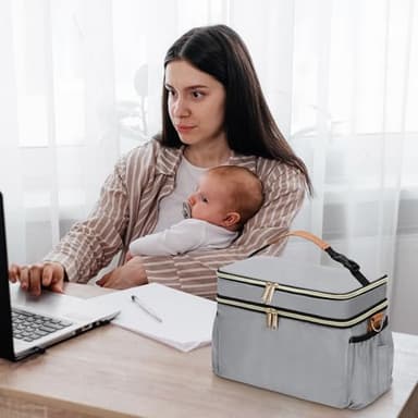 GDNasist Breastmilk Cooler Bag with 6 Ice Pack, Wearable Breast Pump Bag Compatible with Willow, Elvie, Medela & Momcozy M5/S12 Pro Pumps & Accessories for Work, Travel and Family Use Grey - Image 7