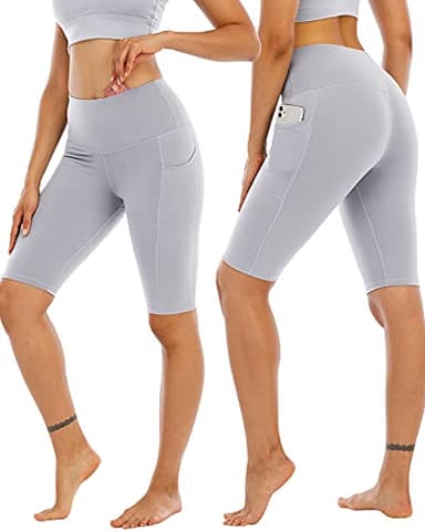 WHOUARE 4 Pack Biker Yoga Shorts with Pockets for Women,High Waisted Athletic Running Workout Gym Shorts Tummy Control,Black,Dark Gray,Light Gray,Burgundy,XXL - Image 2