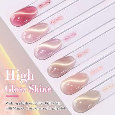 Double Rhythm Cat Eye Gel Nail Polish Set of 6 Same Color Same Bottle 0.5 Oz Shimmer Glitter with Magnet Holographic Reflective Magnetic UV Nail Polish Kit at Home (Glass Nude Pink Rose-T6-32) - Image 7