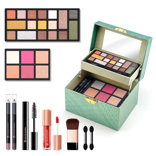 Color Nymph Makeup Kit For Teens Girls, Makeup Set For Little Girls With Key-Lockable Storage Case Included 17-Colors Eyeshadows, Blush, Bronzer, Highlighter, Contour, Lipstick Brushes Mirror (Green) - Image 1