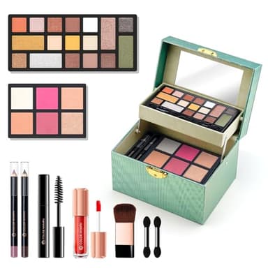 Color Nymph Makeup Kit For Teens Girls, Makeup Set For Little Girls With Key-Lockable Storage Case Included 17-Colors Eyeshadows, Blush, Bronzer, Highlighter, Contour, Lipstick Brushes Mirror (Green) - Image 1
