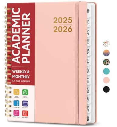 Academic Planner 2025-2026 For Women & Men, Monthly and Weekly Calendar Planner, Jul 2025 - Jun 2026, A5 (6.3" x 8.5"), Teacher Student Planning Book with Tabs, Ideal for Office School Supplies - Pink - Image 1