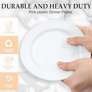 FLOWERCAT 200PCS White Plastic Plates Disposable Plates for Party - Heavy Duty Plastic Plates - 100 10" Dinner Plates and 100 7" Salad Plates for Weddings, Easter Parties and Events - Image 3