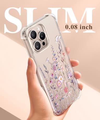 GVIEWIN for iPhone 16 Pro Case, with Screen Protector & Camera Lens Protector, Military-Grade Protection, Clear Shockproof Slim Floral Women Phone Case for iPhone 16 Pro, Floratopia/Colorful - Image 8