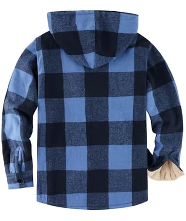 Dekomere Men's Thick Fleece Plaid Jacket Flannel Shirts Sherpa Lined Full Zip Up Hoodie Winter Coat with Pockets - Image 2