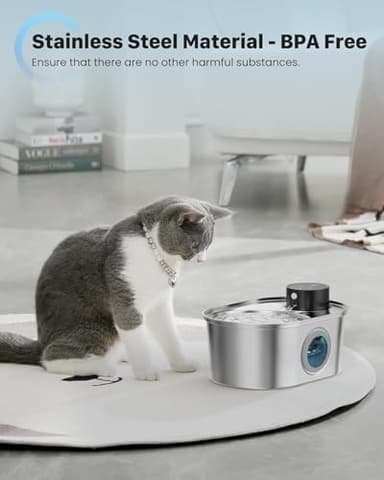 Wireless Cat Water Fountain: Battery Operated Stainless Steel Pet Fountain, Automatic Cordless Water Dispenser Indoor, Metal Faucet Bottle for Drinking, Rechargeable Dog Water Bowl with 1 Filter - Image 6