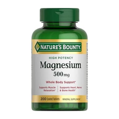 Nature's Bounty Magnesium 500 mg Tablets, High Potency Magnesium Supplement for Bone & Muscle Health, Whole Body Support, 200 Count (Pack of 1) - Image 1