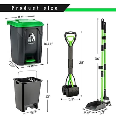MXF Pooper Scooper Set - 28" Dog Pooper Scooper & Long Handle Stainless Metal Tray&Rake, 15 Litre Step Dog Poop Trash Can w/Removable Inner Bucket, 20 Waste Bags for Outdoors - Image 7