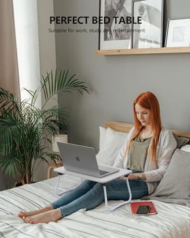 ZEAPTAC Laptop Bed Desk, Foldable Lap Desk, Portable Laptop Stand, Lightweight & Mini Table for Breakfast/Picnic/Drawing/Couch/Floor - White - Image 4