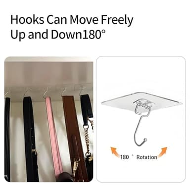 IBERDE 20 Pack Large Clear Adhesive Hooks for Hanging, Stick On Wall Mount Hooks Stainless Steel Metal Hook for Bathroom, Shower, Kitchen, Door,Drill Free No Damage Utility Hooks - Image 7