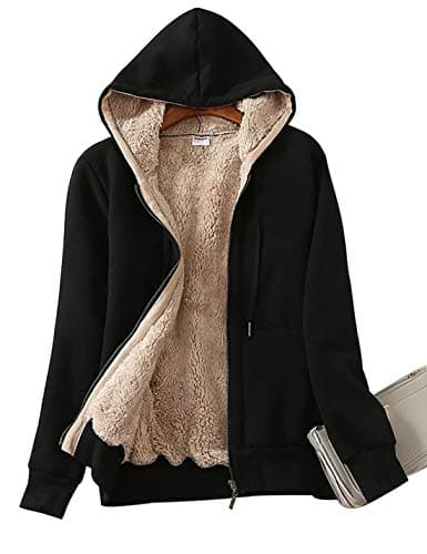 Yeokou Women's Casual Full Zip Up Sherpa Lined Hoodie Sweatshirt Jacket Coat (Medium, Black) - Image 1