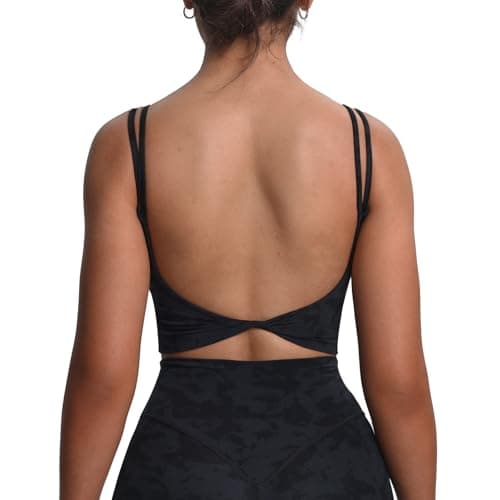 Aoxjox Women's Workout Sports Bras Fitness Yoga Crop Tank Twist Back Cami (Cloud Black, X-Large) - Image 1