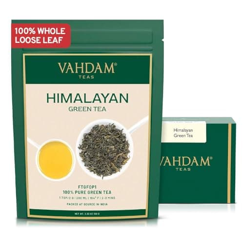 VAHDAM, Himalayan Green Tea Leaves (50+ Cups, 3.53 Oz) Non GMO, Gluten Free | High Elevation Grown Green Tea Leaves From Himalayas | Pure Unblended Single Origin Green Loose Leaf Tea | Vacuum Sealed - Image 1