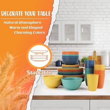 Perlapoc Wheat Straw Dinnerware Set 40 PCS - Service for 8 | Plates and Bowls Sets | Unbreakable Dishes Set - Dinner Plates, Dessert Plate, Cereal Bowls, Drinking Glasses, Dishwasher Safe - Multi - Image 7