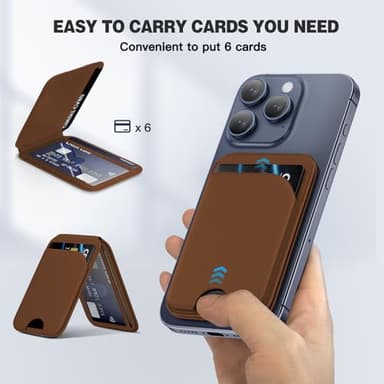 QYQBOON Mag-Safe Wallet for iPhone - Lightweight Magnetic Phone Wallet Stand With Adjustable Leather Card Holder for iPhone 16/15/14/13/12 Series, Not for Mini (Brown) - Image 2