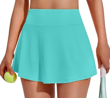 PINSPARK Pleated Tennis Skirt with Pockets Athletic Skort Women for Golf Pickleball Workout Tummy Control,Turquoise Medium - Image 2
