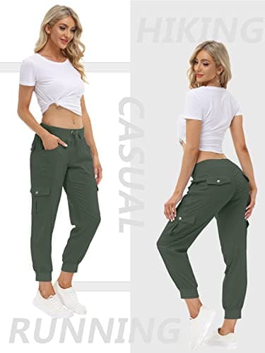 MoFiz Women's Hiking Pants Cargo Joggers Sweatpants with Pockets Lightweight Quick Dry Outdoor Summer Casual Athletic Elastic Waist Army Green 2XL - Image 3