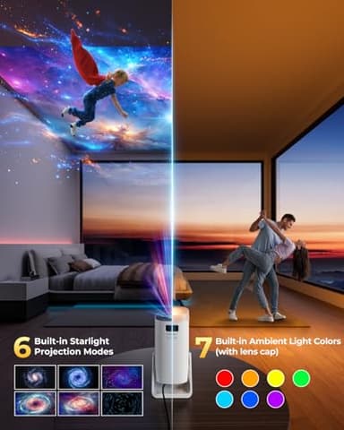[Built-in Apps & Star Modes & Ambient Light] OPOQO 4K Mini Projector with WiFi and Bluetooth, Full HD 1080P Supported, 270° Portable Outdoor Movie Projector for TV Stick/Smartphone/HDMI/USB - Image 4