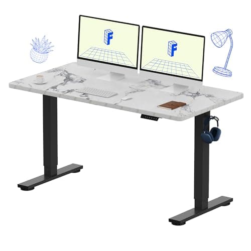 FLEXISPOT EN1 Whole Piece Standing Desk 55 x 28 Inches Stand Up Desk Workstation Home Office Computer Height Adjustable Desk (Black Frame + Marble Gray Top, 2 Packages) - Image 1