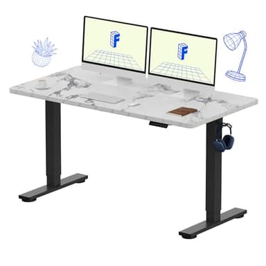 FLEXISPOT EN1 Whole Piece Standing Desk 55 x 28 Inches Stand Up Desk Workstation Home Office Computer Height Adjustable Desk (Black Frame + Marble Gray Top, 2 Packages) - Image 1