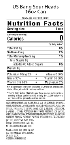 Bang Energy Sour Heads, Sugar-Free Energy Drink, 16-Ounce (Pack of 12) - Image 5