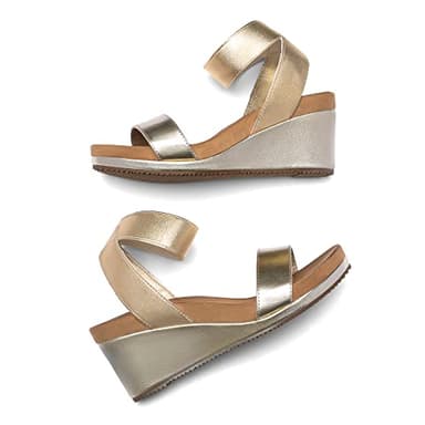 DREAM PAIRS Womens Elastic Ankle Strap Open Toe Platform Wedge Sandals Comfortable Summer Shoes,Size 8,Gold/Pu,NINI - Image 2