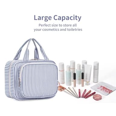 Narwey Striped Hanging Toiletry Bag for Women Travel Makeup Bag Organizer Toiletries Bag for Travel Size Essentials Accessories Cosmetics (Greyish Blue Stripe (Medium)) - Image 7