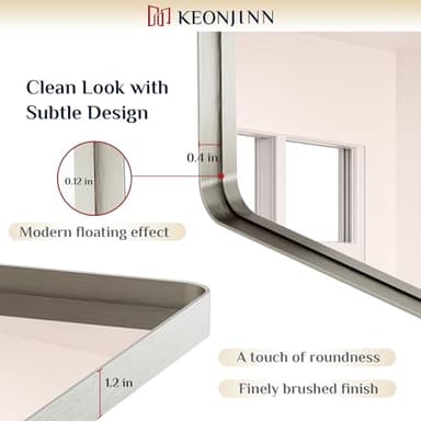 Keonjinn Brushed Nickel Mirror 24” x 36” Silver Bathroom Mirror for Over Sink, Rounded Rectangle Farmhouse Vanity Mirror with Metal Frame, HD Tempered Glass Decorative Wall Mirror(Horizontal/Vertical) - Image 3