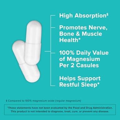 Qunol Magnesium Capsules 420mg, 100% DV, High Absorption Magnesium Supplement, Extra Strength, Bone and Muscle Health Supplement, 180 Count - Image 2