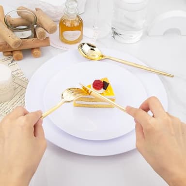 PULOTE 150PCS Gold Plastic Silverware Disposable - Heavy Duty Gold Plastic Cutlery - Gold Plastic Utensils Set Include 50 Knives,50 Forks,50 Spoons for Party&Wedding - Image 6