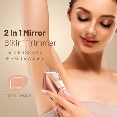 Bikini Trimmer for Women: Pubic Hair Razor with Mirror & LED Light, Electric Shaver with Ceramic Blades & Travel Lock - Body Groomer IPX7 Waterproof Use for Legs/Arm/Underarm - Image 4
